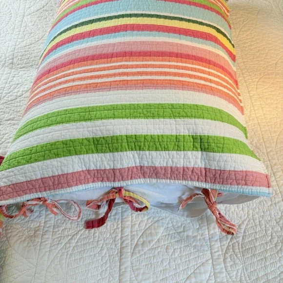 Beach‎ House Pillow  Shams Quilted Multicolor Stripes Tie Closure Cotton - Picture 3 of 10